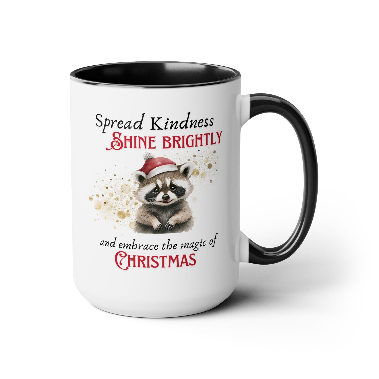 Two-Tone Coffee Mugs, 15oz - Magic of Christmas Raccoon