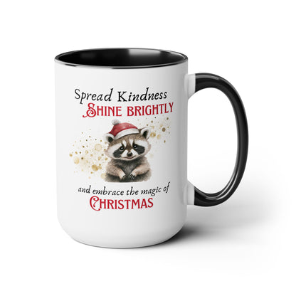 Two-Tone Coffee Mugs, 15oz - Magic of Christmas Raccoon