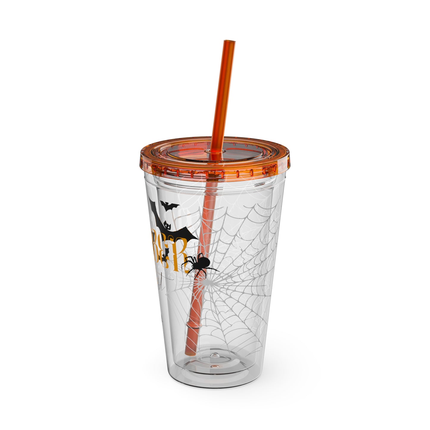 Clear Tumbler with color-matching lid and straw, 16oz  - October 31st