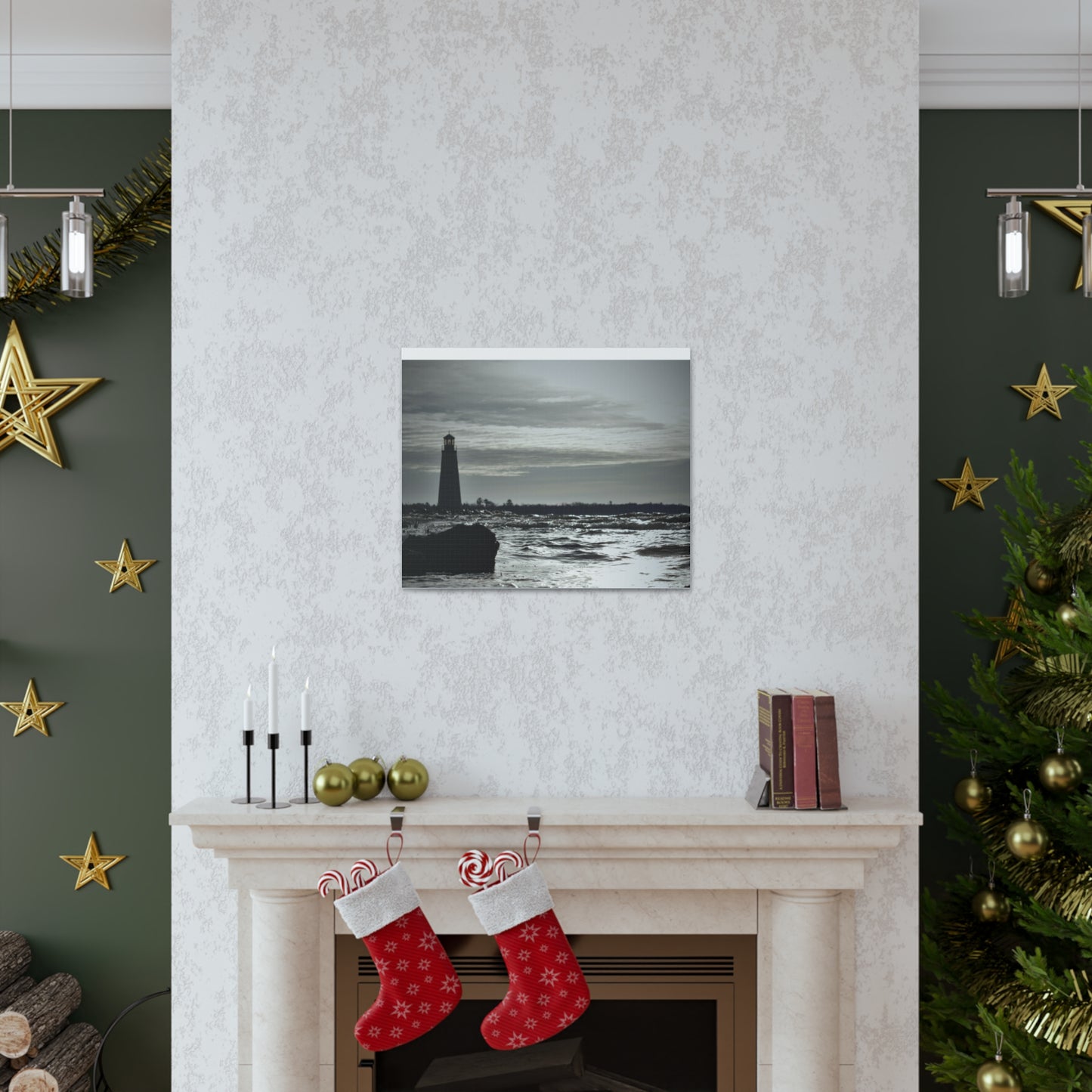 Canvas Gallery Wraps (White Wrap)-Winter Light House