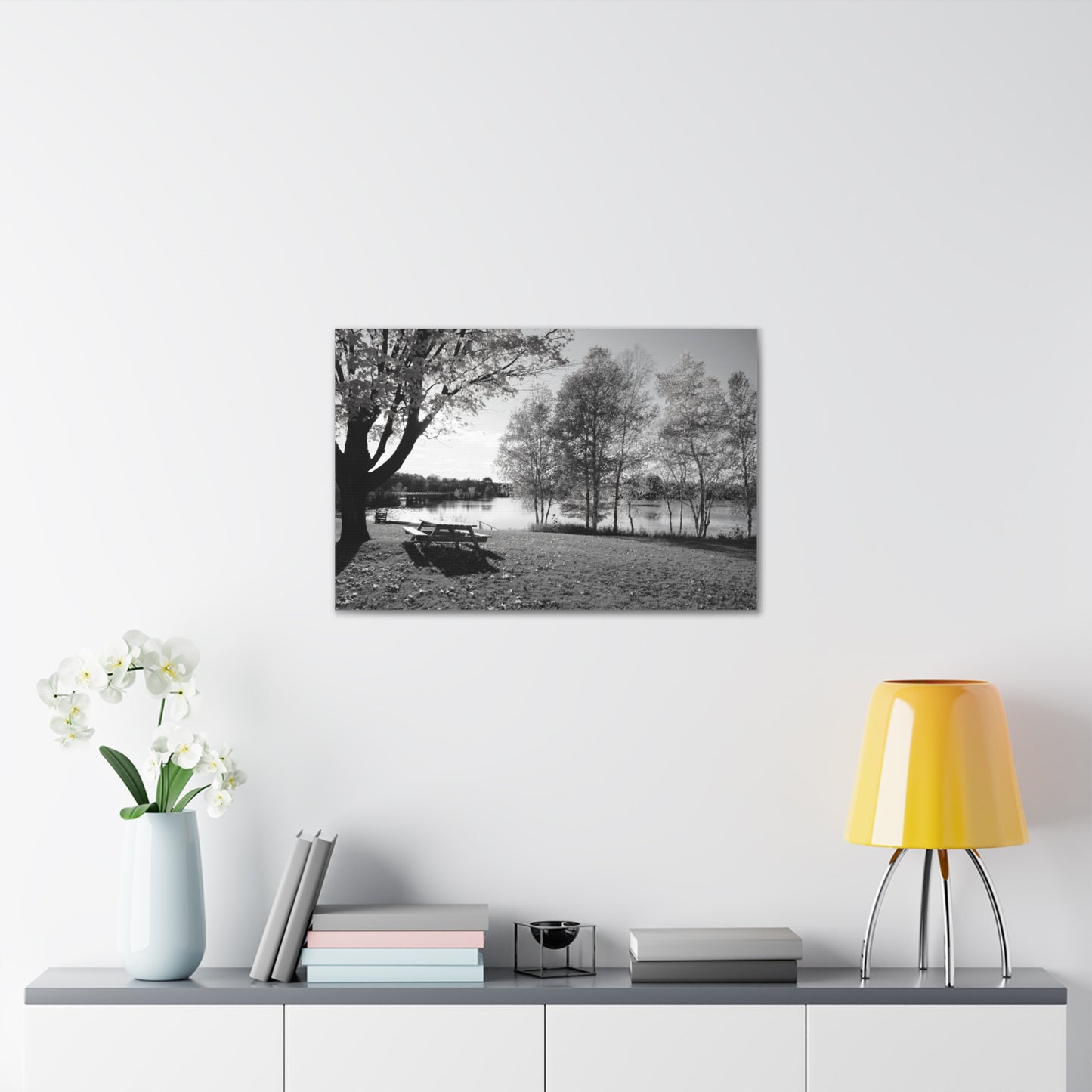 Canvas Gallery Wraps - Picinic by the river. Black and White