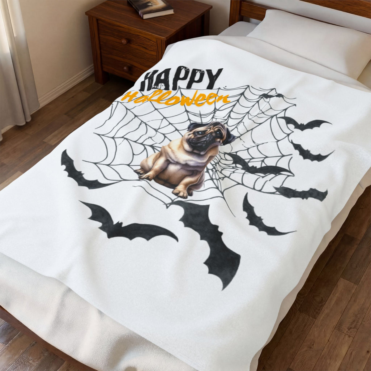 Velveteen Plush Blanket - Pug Halloween