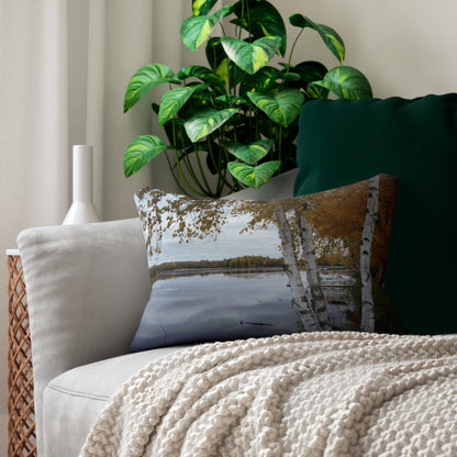 Spun Polyester Lumbar Pillow Birch by the river