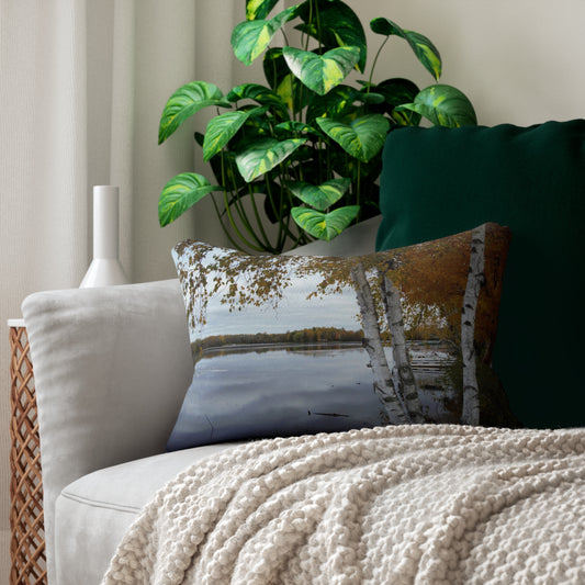 Spun Polyester Lumbar Pillow Birch by the river